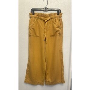 Marc New York Pants 100% Linen Size XS/S Belted Crop Boho Beach Casual Yellow
